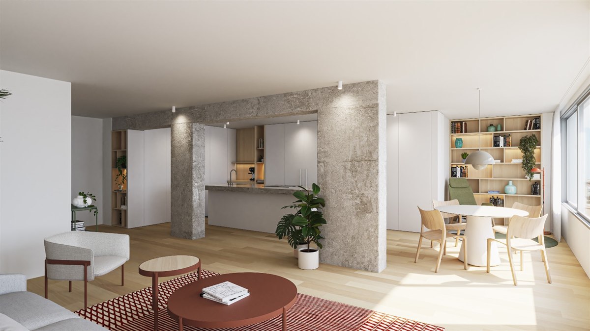 Distribución abierta entre cocina y salón