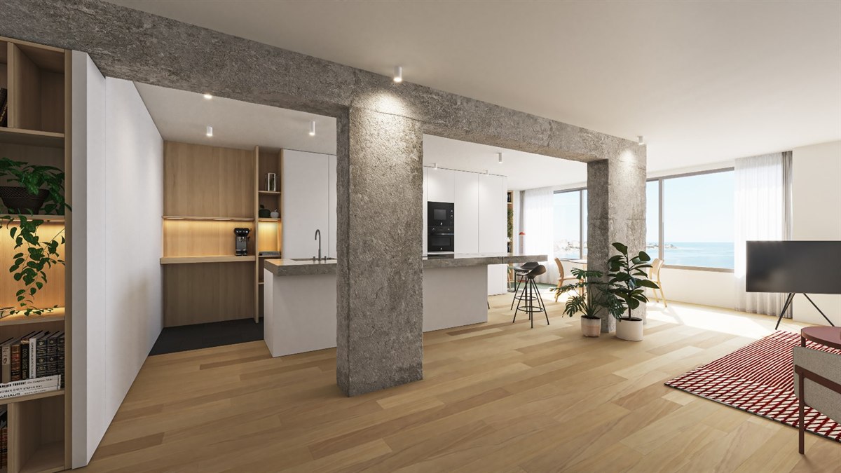 Cocina contemporánea con mobiliario blanco