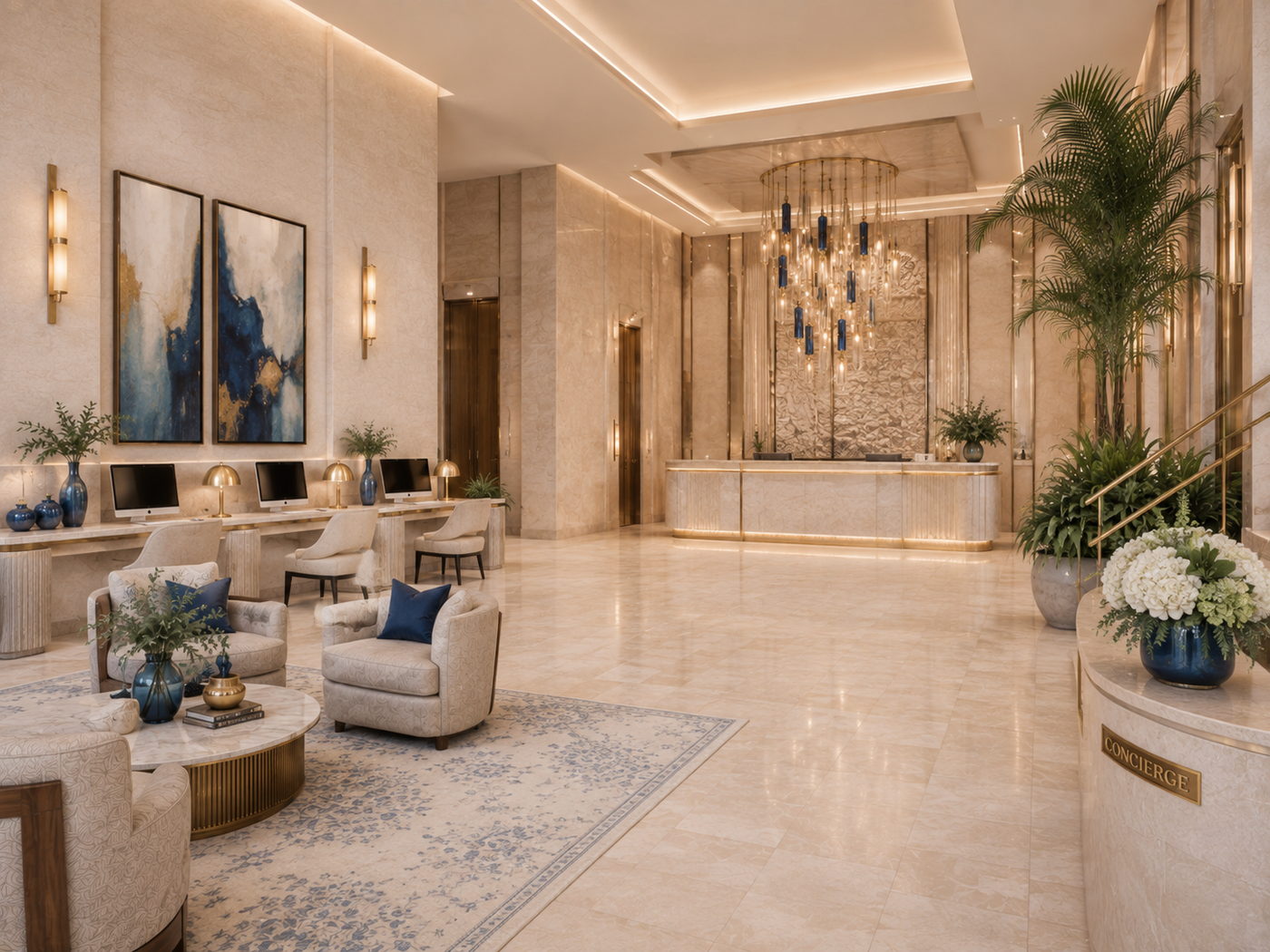 Recibidor amplio reformado con iluminación decorativa en Alicante — Royal Imbau